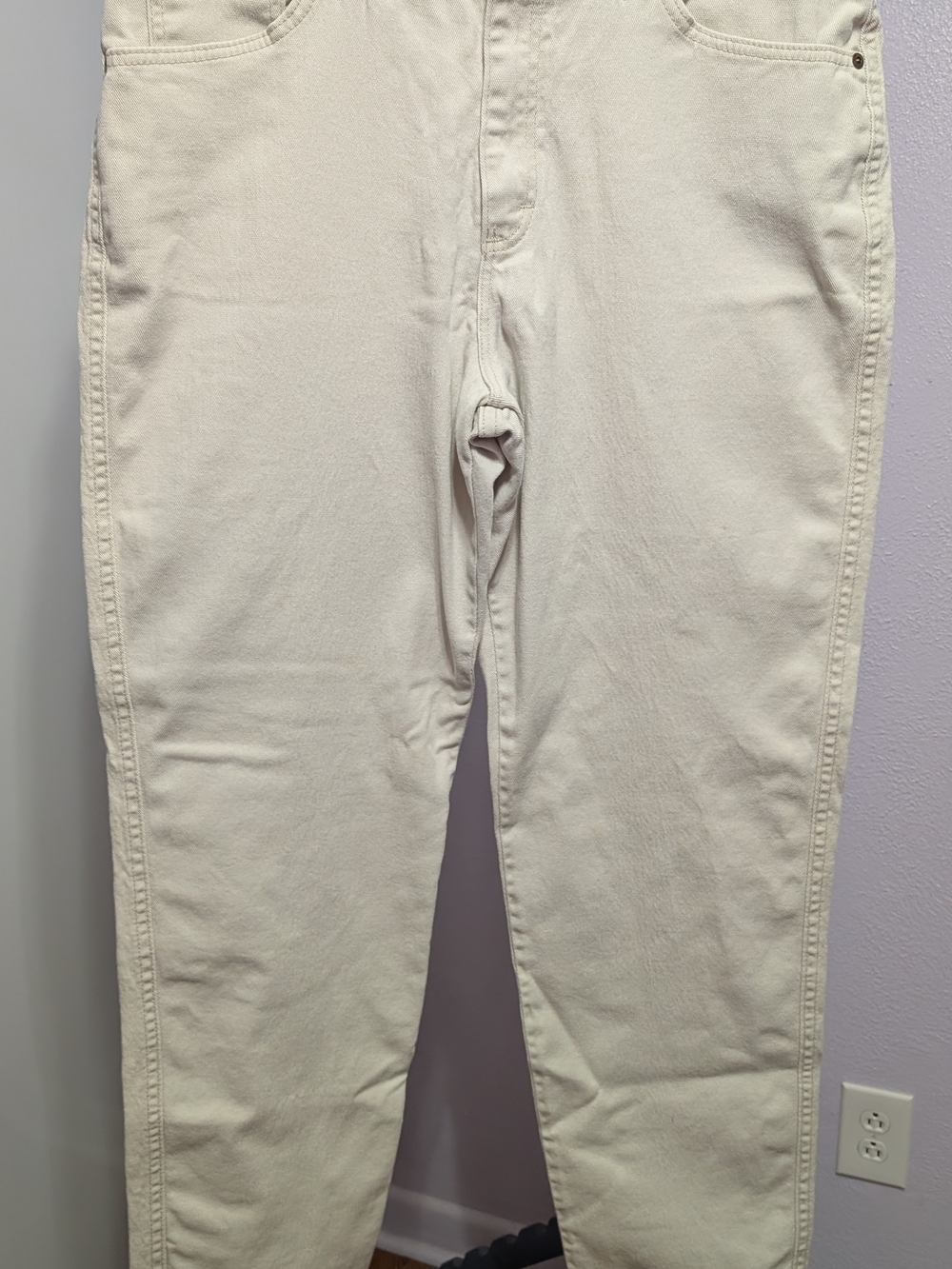 Lee Brown Leather Patch on Cream Denim